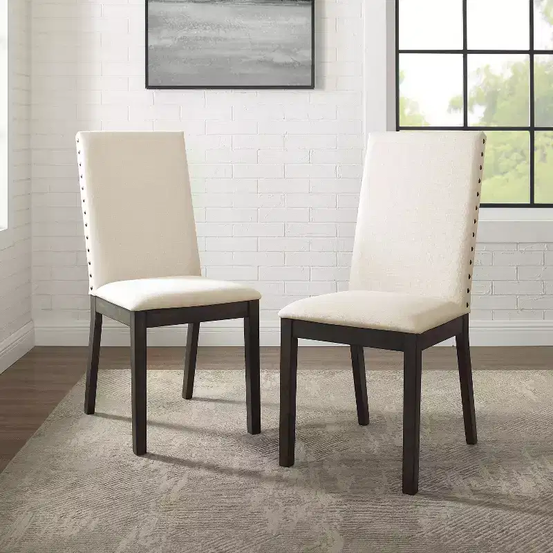 Crosley Set of 2 Hayden Upholstered Chairs Slate: Nailhead Trim, Rubberwood Legs, Foam Cushioned