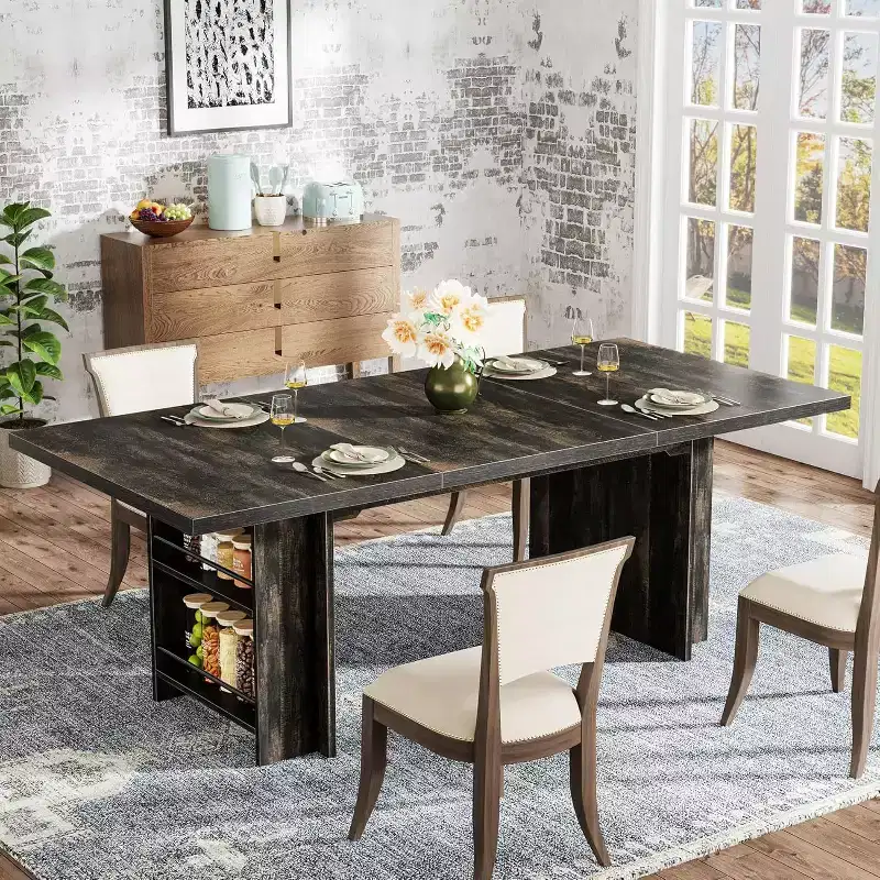 Lantine Farmhouse Dining Table for 4-6, 62.99Rectangular Dining Table with Storage for Kitchen, Living Room