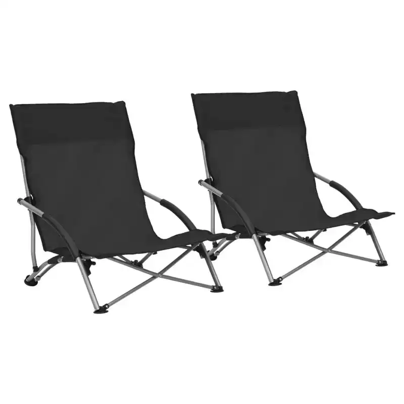 vidaXL Beach Chair Set of 2 Black Oxford fabric, Steel Standard