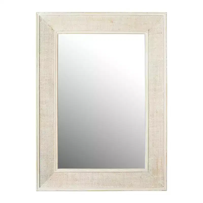 Rectangle Wall Mirror with Rattan Detail White - Storied Home: Coastal Style, Firwood & Glass, No Assembly Required
