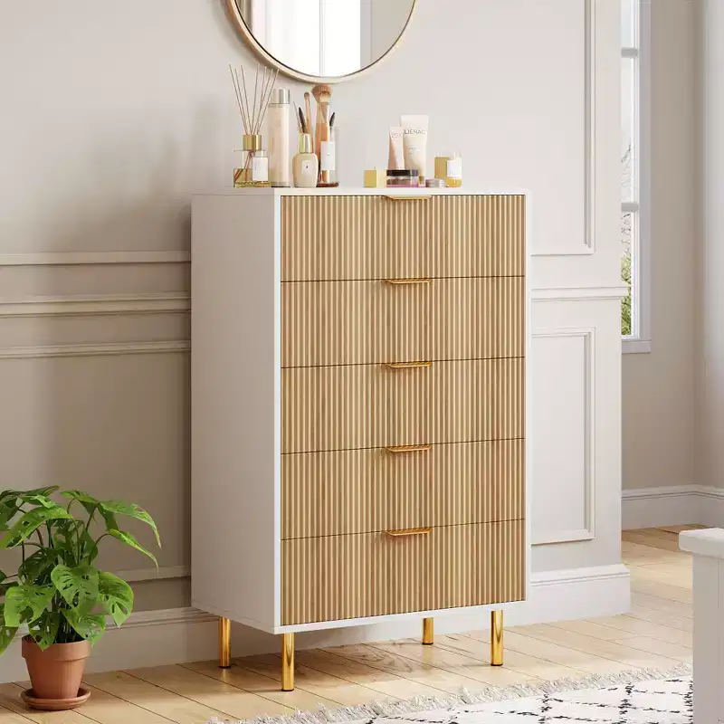 5-Drawer Dresser, 48 Tall Modern Wood Storage Organizer for Bedroom, White