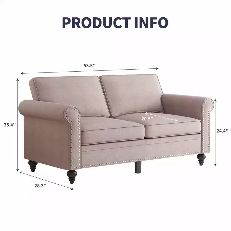 Modern 2-Seater Sofa Couches with Solid Wood Frame and 4 Gourd Shapes Legs For Living Room