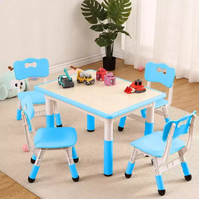 Acekool Kids Table and 4 Chair Set, Height Adjustable Activity Table for Ages 2-10, Toddler Art Desk, Classroom Home
