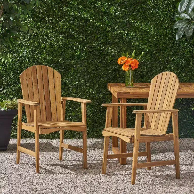 Outdoor Weather Resistant Acacia Wood Adirondack Dining Chairs (Set of 2), Natural Finish