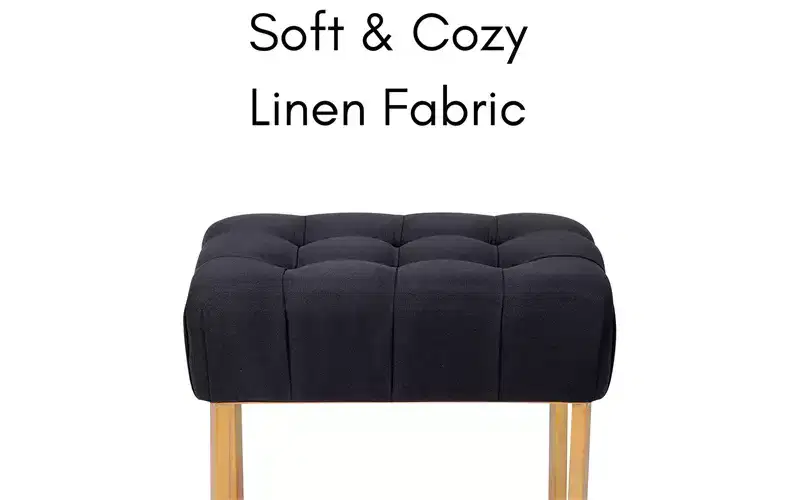 BirdRock Home Rectangular Tufted Black Foot Stool Ottoman with Pale Gold Legs
