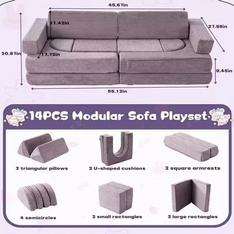 Dyonery modular combination sofa, DIY creative modular game sofa, convertible foam game pad creative game room floor furniture, purple