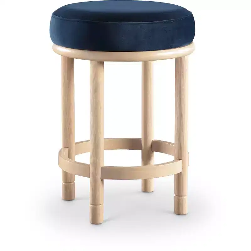 Navy Velvet Round Counter Stool, Armless, Seats 1