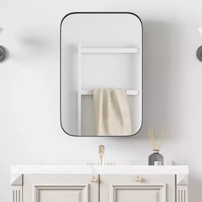 PexFix 24 x 16 Bathroom Cabinet with Mirror Stainless Steel Frame and 2 Adjustable Shelves Wall Medicine Cabinets Mirrors Rectangle Recessed Black