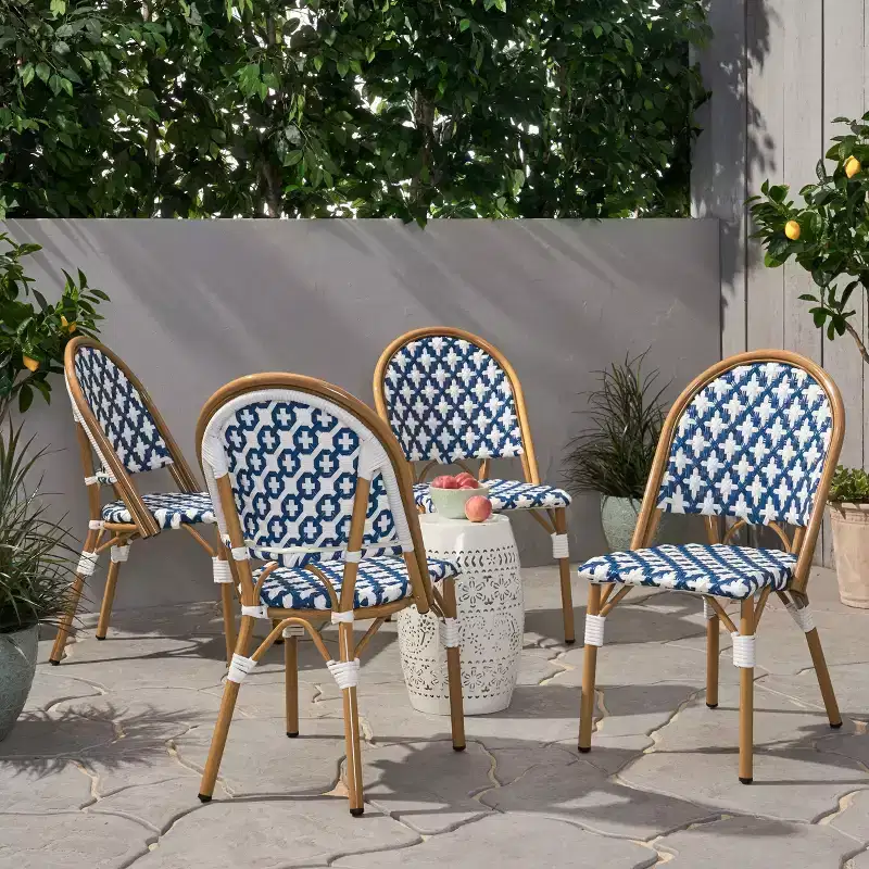 Christopher Knight Home Baron Bistro Chairs with Woven Rattan and Aluminum Frame (Set of 4)