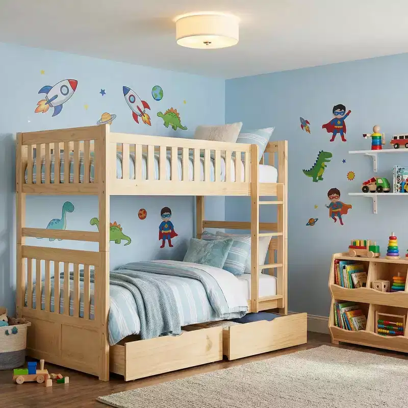 GDFStudio Carter Modern Wood Twin Over Twin Bunk Bed with Storage Drawers