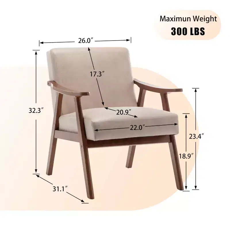 Accent Chair, Living Room Chairs with Solid Wood Frame, Mid Century Modern Chair Ergonomic Backrest for Bedroom, Reading Room