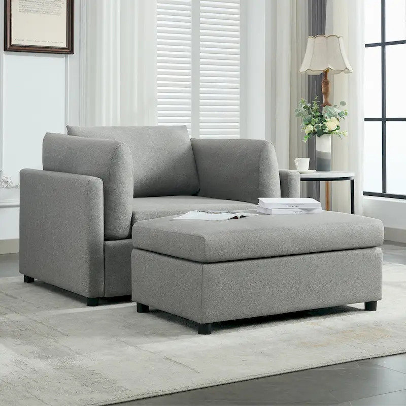 Roomfitters 50 Oversized Armchair with Ottoman, Modern Accent Chair, Lumbar Support, Reading Sofa for Bedroom