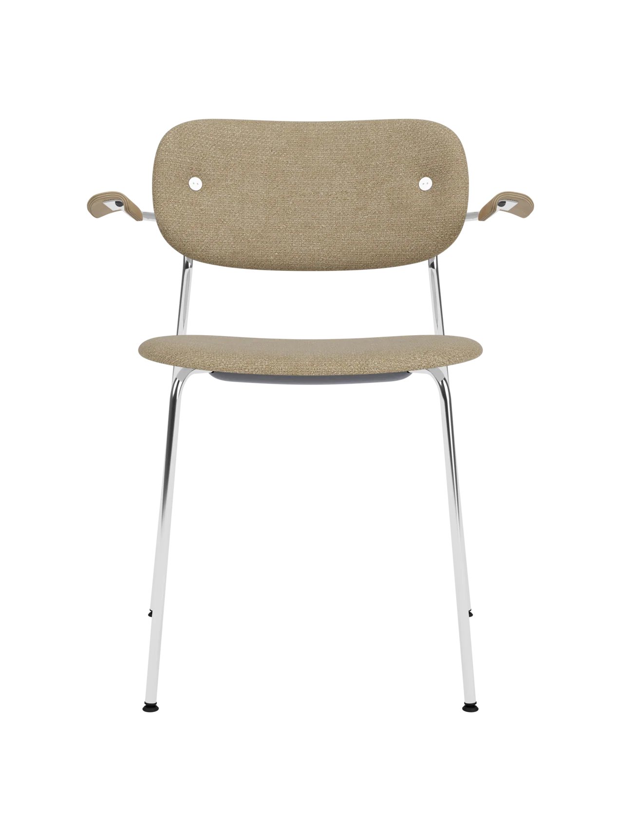 Fully Upholstered Dining Chair with Armrests ¨C Chrome Base, Stackable