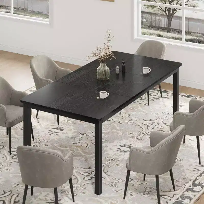 Industrial Dining Table for 6-8 People, Long Kitchen Table with Sturdy Metal Frame & Round Corner Rectangular Counter for Dinner