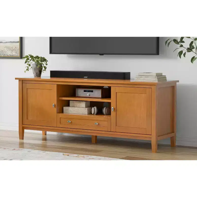 72 inch Wide Solid Wood Mid Century Modern Low TV Stand in Walnut For TVs up to 80 inches