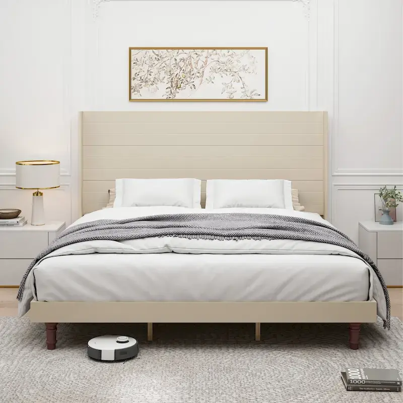 King Size Platform Bed Elegant High Headboard Bed Comfortable High Back Design