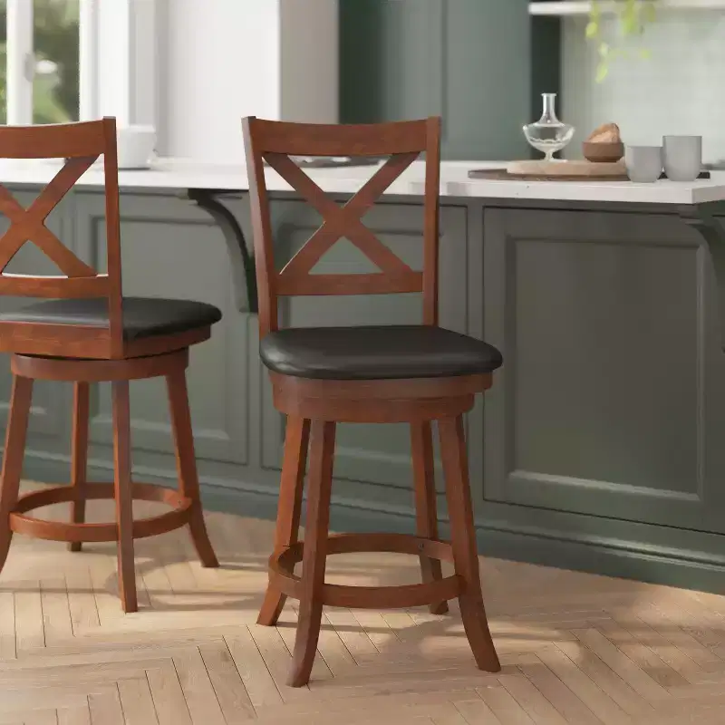Flash Furniture Felicity Commercial Grade Wood Classic Crossback Swivel Counter Height Barstool with Padded, Upholstered Seat