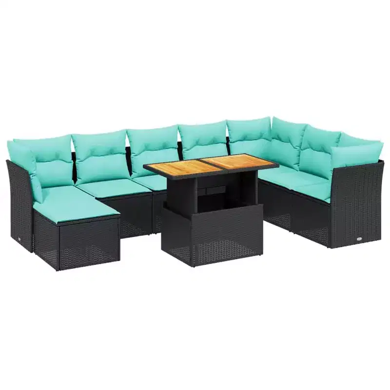 vidaXL 9 Piece Patio Sofa Set with Cushions Gray Poly Rattan