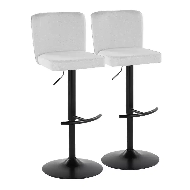 LumiSource Set of 2 Henry Adjustable Barstools Black Metal/White Fabric