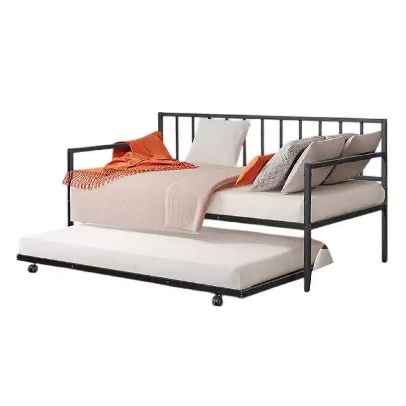 Royal Hampton Daybed with Pull Out Trundle, Black Slatted Open Metal Frame
