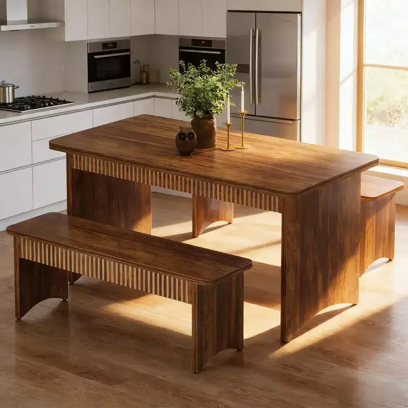 GDFStudio Ichi Farmhouse 3 Piece Wood Dining Set
