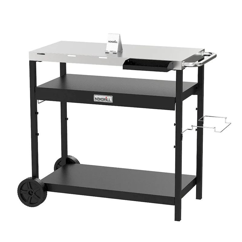 Outdoor Stainless Steel BBQ Preparation Cart w/ Double Shelf