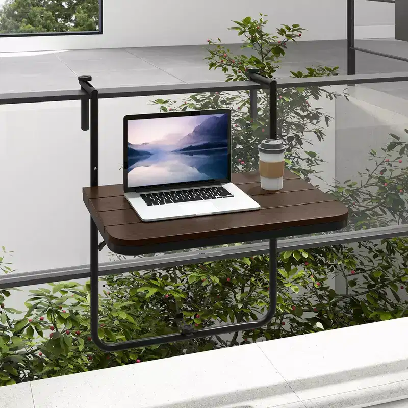 Costway Folding Hanging Table Outdoor Railing Table with 3-Level Adjustable Height