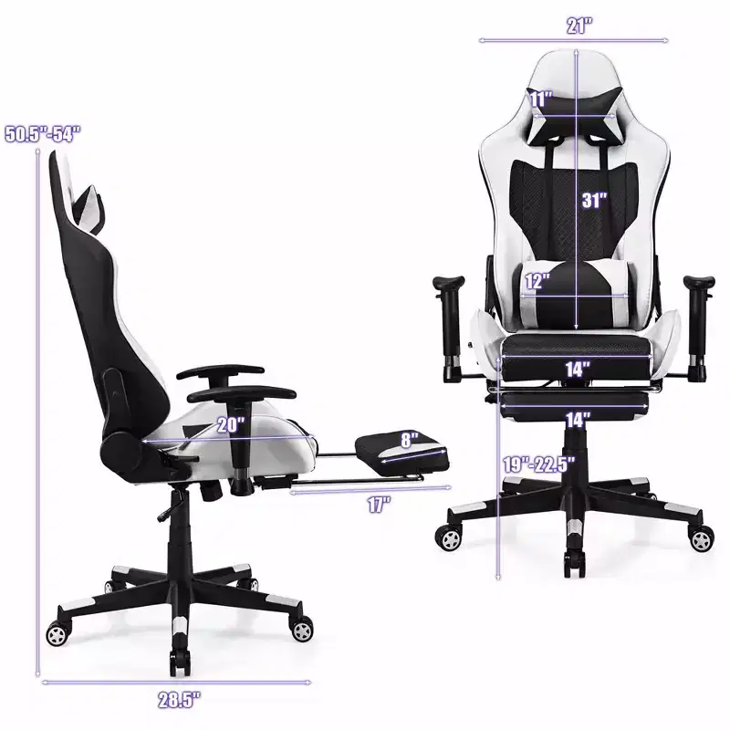 Costway Massage Gaming Chair Reclining Office Chair with Footrest White