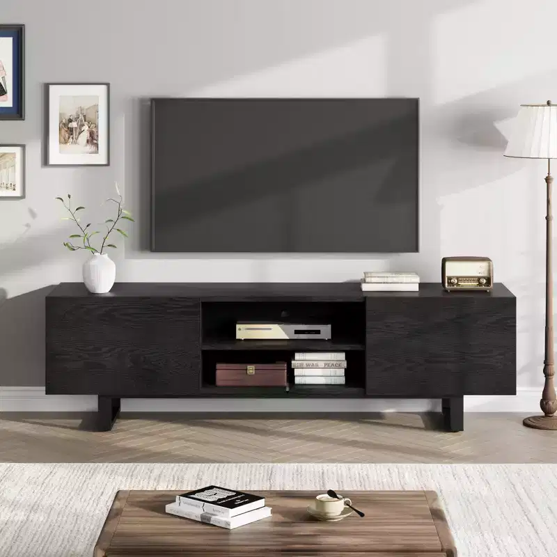 Garvee Industrial TV Stand for 80 in, Modern Entertainment Center with 2 Drawers, Wooden Media Cabinet with Heavy Duty Leg and Open Storage