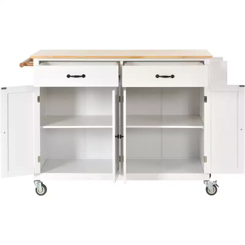 Whisen Modern Wood Kitchen Island with Spice Rack and Drawers