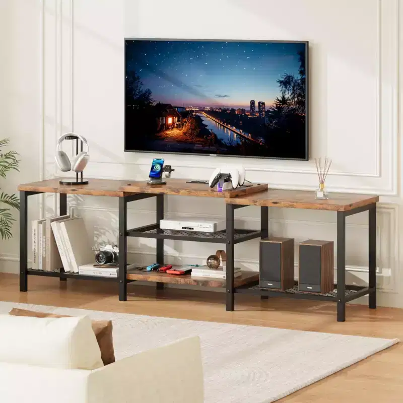 Large TV Stand up to 75 Inch TV, Entertainment Center with Power Outlet & 3-Tier Open Storage Shelves