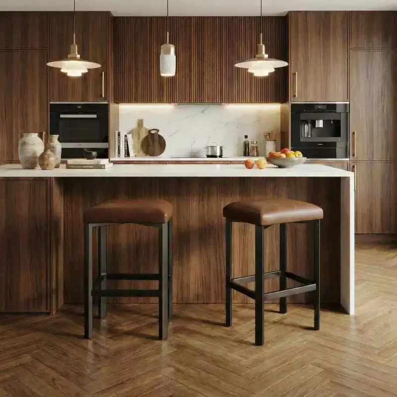 Coolmee 24 inches Bar Stools Set of 2, PU Leather Kitchen Chairs with 2 Thick Upholstery Counter Height Bar Stools, Sturdy Metal Base, Easy Assembly