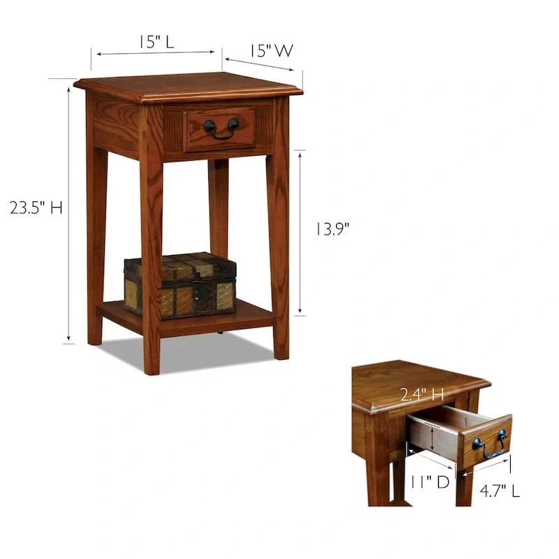 Medium Oak / Slate Black / White One-Drawer Square Side Table with Bottom Shelf