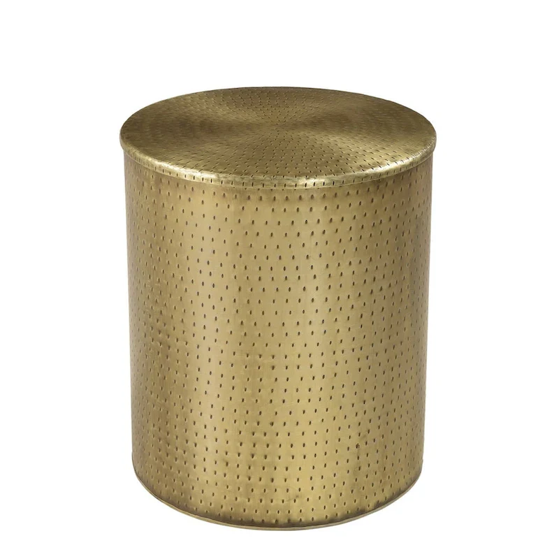 Round Hammered Gold Iron Drum End Table
