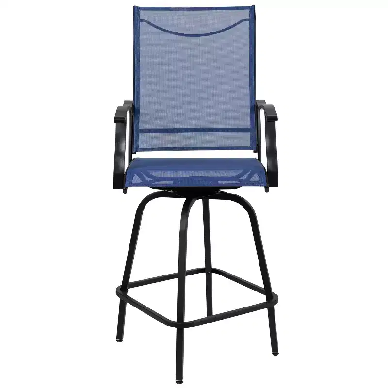 Flash Furniture Valerie Patio Bar Height Stools Set of 2, All-Weather Textilene Swivel Patio Stools and Deck Chairs with High Back & Armrests