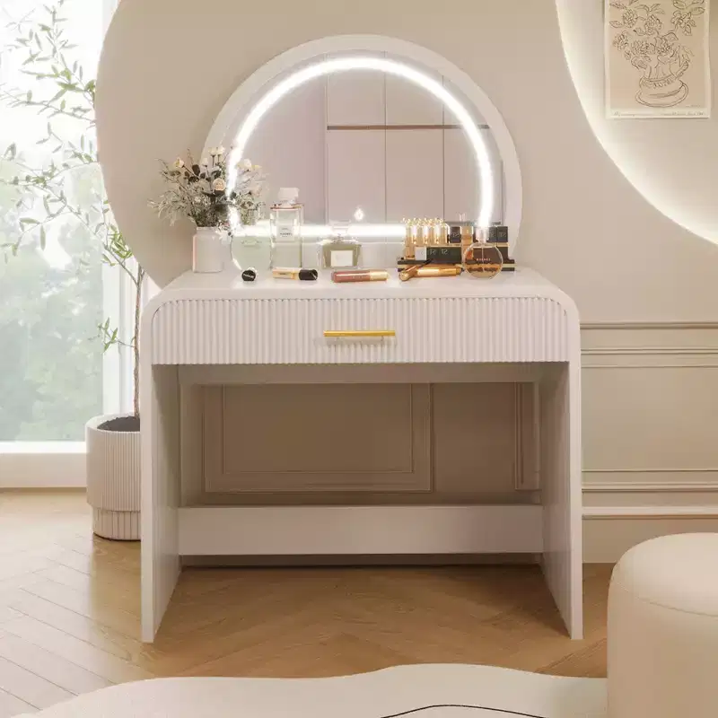 39 Makeup Vanity Table with Mirror Touch Screen Lighted Mirror, Dressing Table with Drawer for Bedroom, White