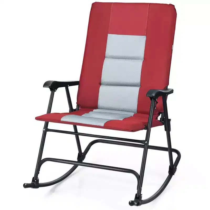 Costway Set of 2 Padded Folding Rocking Chairs Patio Garden Yard Camping Red/Blue