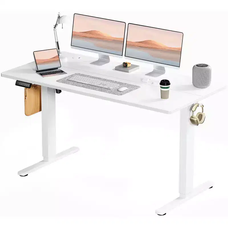 Bestier Height Adjustable Electric Standing Desk, 55 x 24 Ergonomic Sit Stand up Desk with Hooks and Wire Holes, Memory Computer Home Office Desk