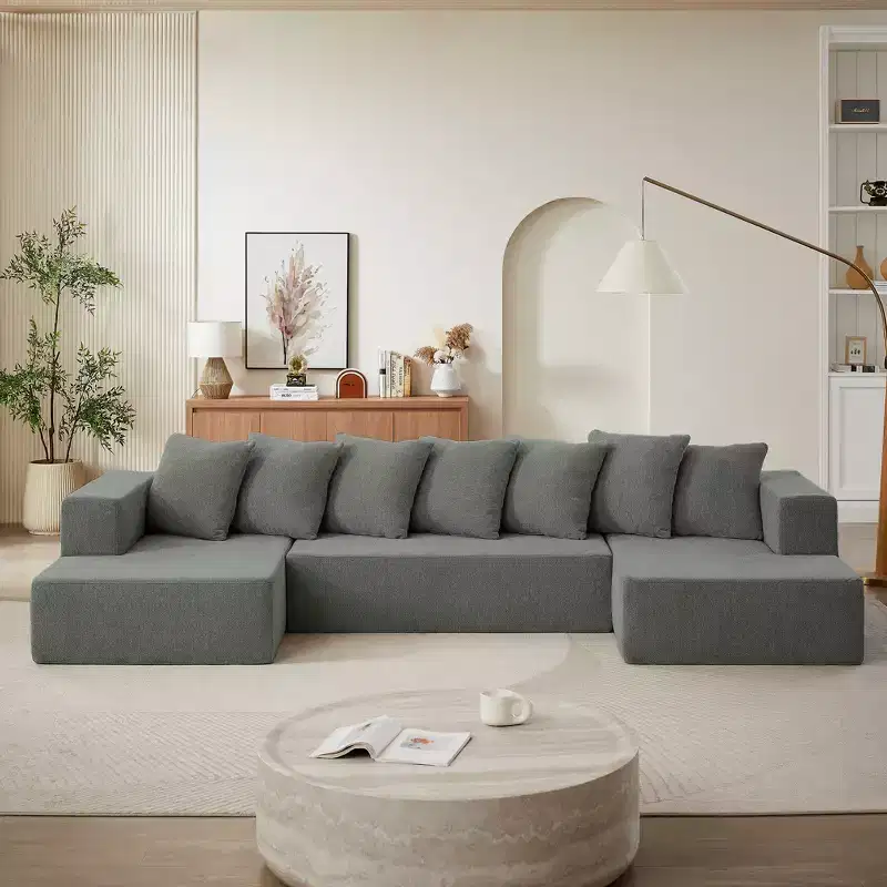 Chenille Sectional Sofa Set with Plush Seating and Fixed Cushions for Versatile Use in Living Room, Bedroom, and Office