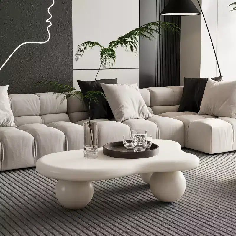40 Cloud Coffee Table with Ball Legs, Modern Irregular Center Table for Living Room, Cream White