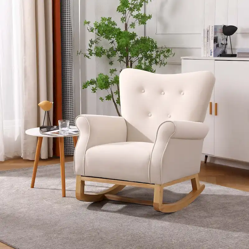 Rocking Chair, Upholstered Accent Chair for Nursery,Living Room, Small Contemporary Rocker, Kids Cushioned Arm Chair