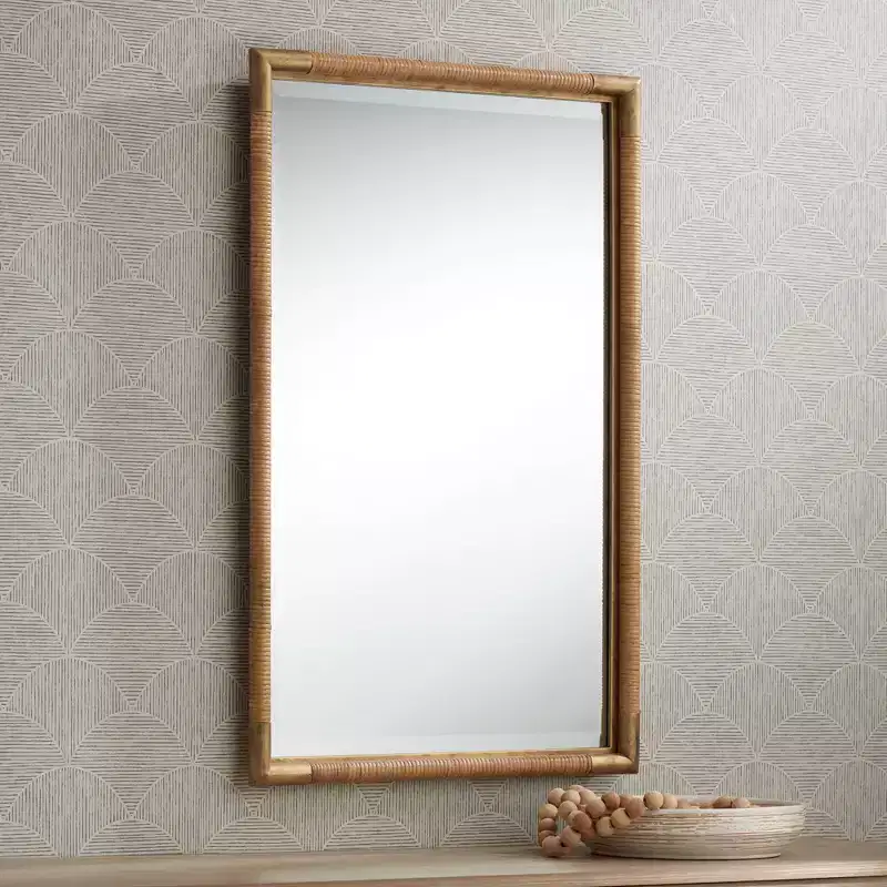 Antiqued Gold and Rattan 23 x 36 Vanity Mirror