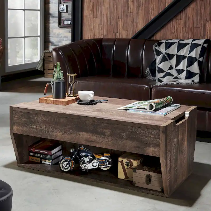 Rustic Oak Lift-Top 42 Storage Coffee Table