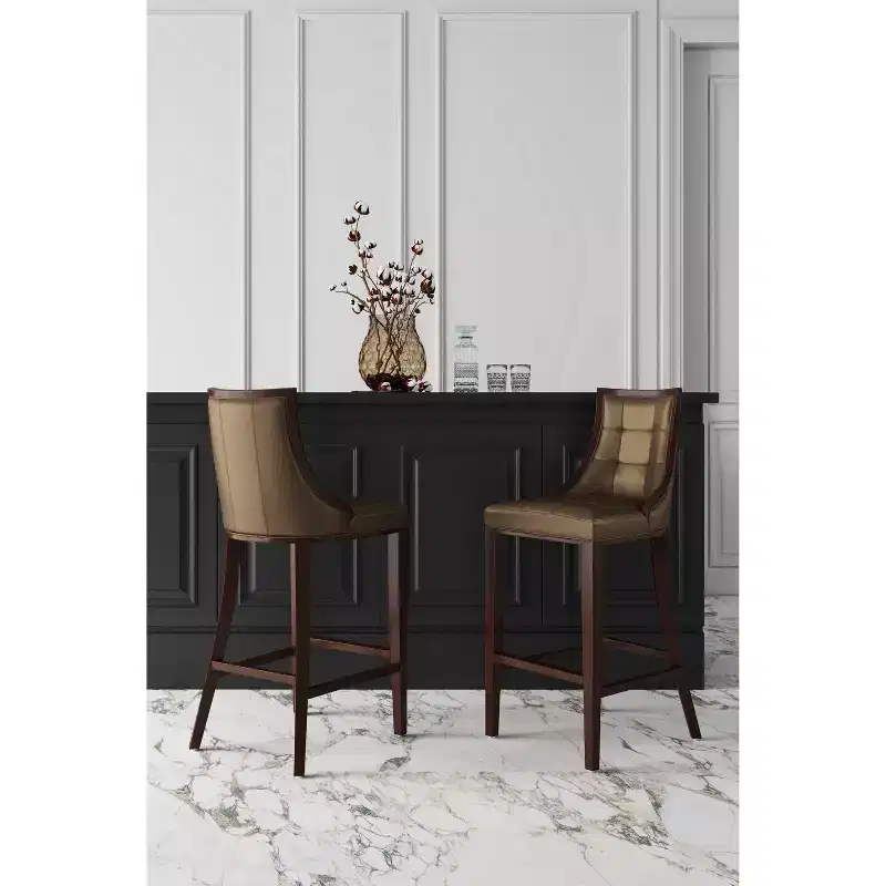 Set of 3 Fifth Avenue Upholstered Beech Wood Faux Leather Barstools - Manhattan Comfort