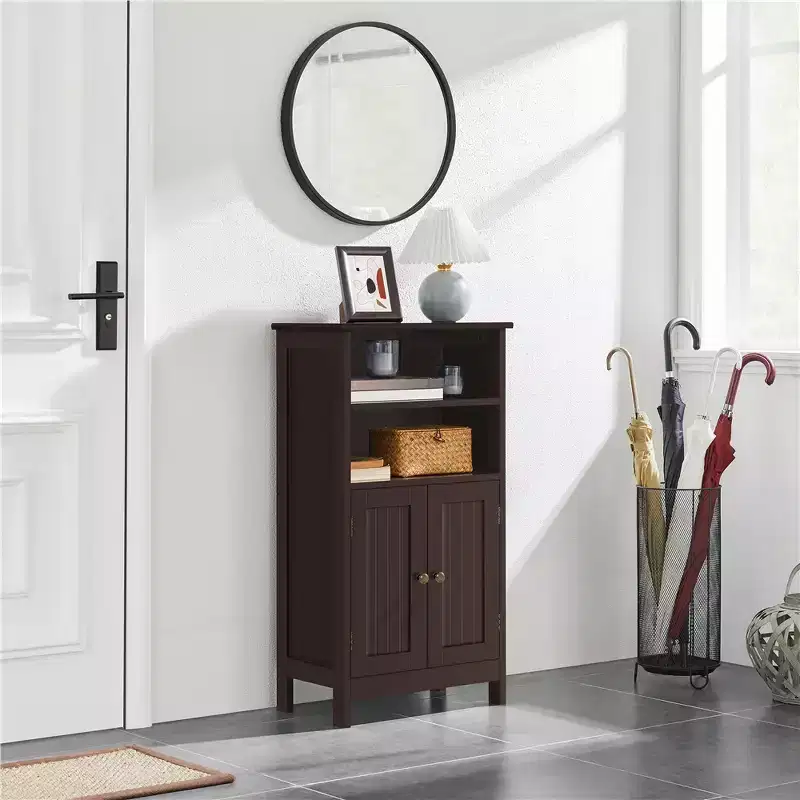 Bathroom Floor Cabinet with Double Door and Adjustable Shelves