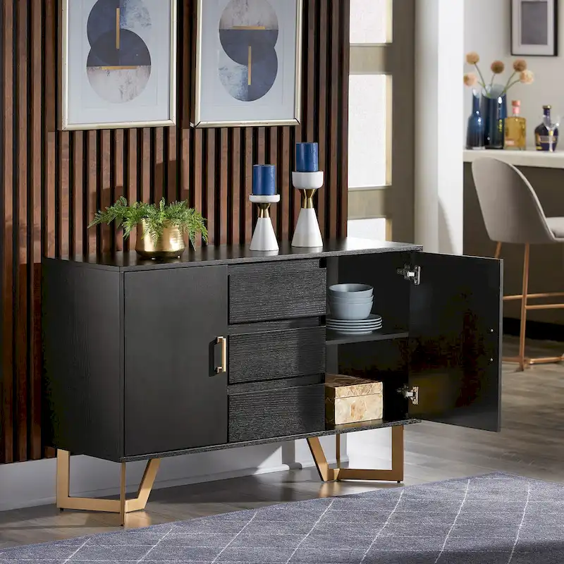 Cheyenne Black Finish Server with Gold Metal Base by iNSPIRE Q Modern