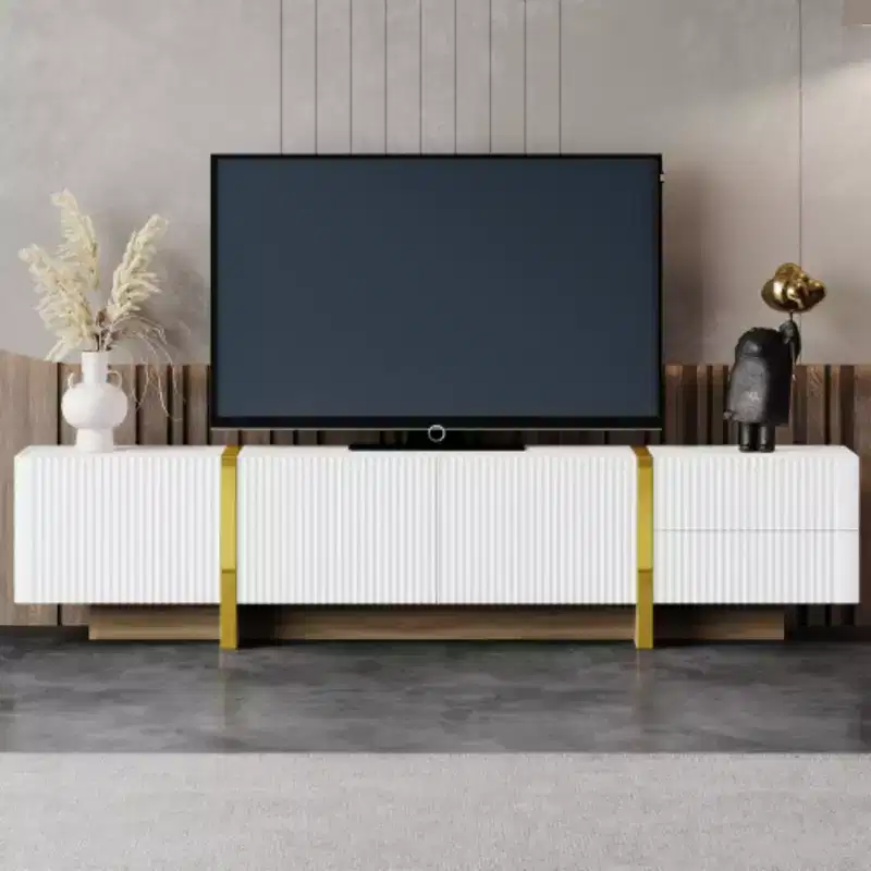 Stylish 80 Media Cabinet: Fluted, Drawers, Golden Legs