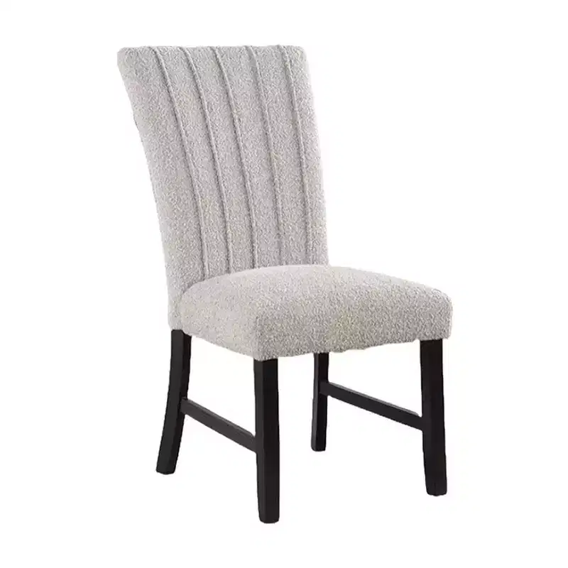 Royal Hampton Dining Side Chair Set of 2, Vertical Tufted Gray Boucle, Black