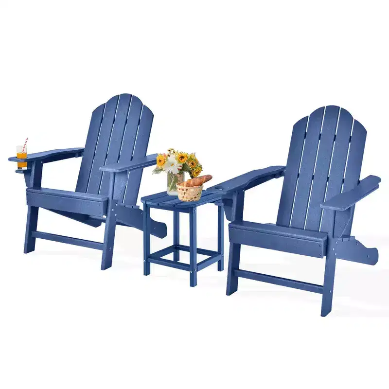 Costway 3 PCS Patio Adirondack Chair Side Table HDPE Weather Resistant Cup Holder