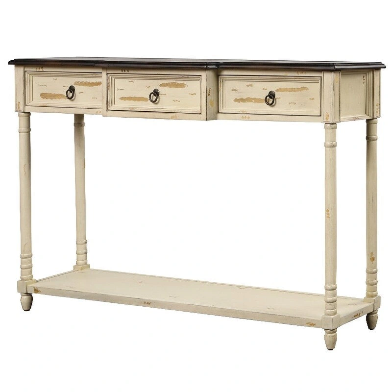 Nestfair Solid Wood Console Table with 3 Drawers and Shelf